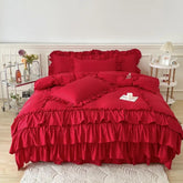 8 Pcs Ruffled Maroon Bed Sheet Set (Quilt, Pillow & Cushion Covers)